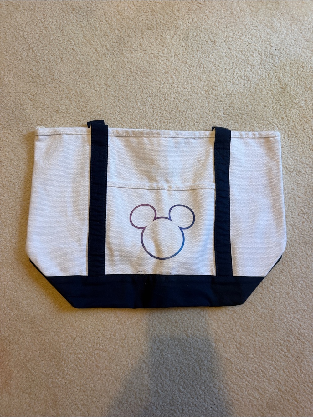 Disney Canvas Tote Bag with Navy Trim and Mickey Mouse Outline